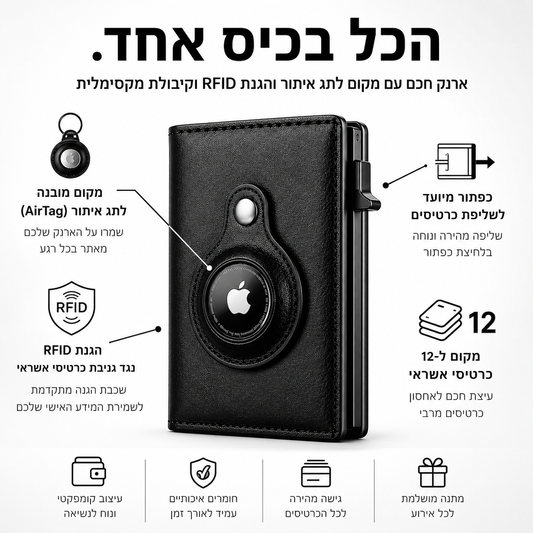 הארנק החכם – עם מקום ייעודי לתג איתור (AirTag)